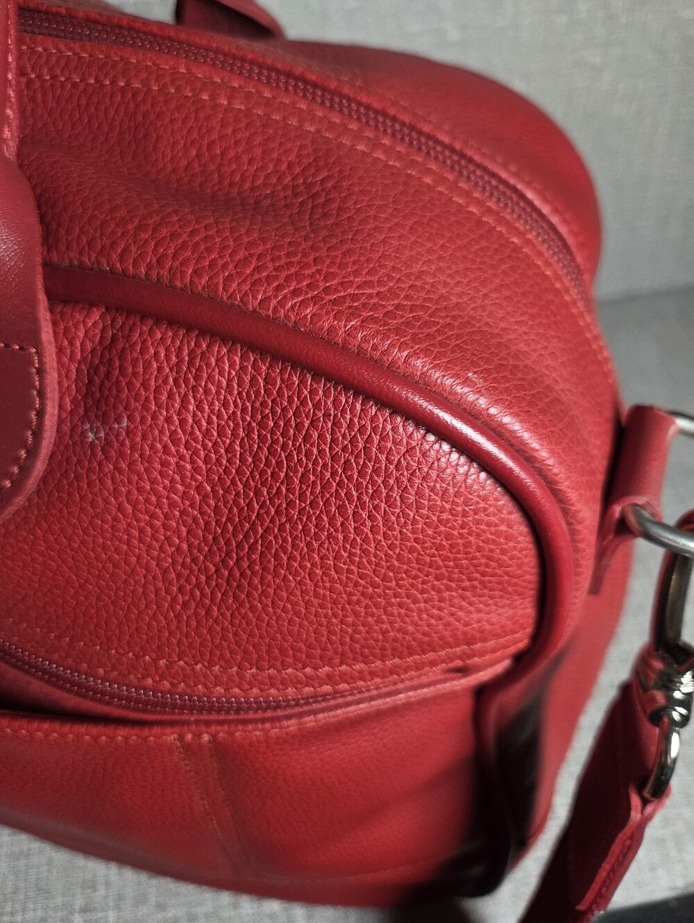 Vintage Longchamp Red Pebbled Leather Weekender Tote Bag Purse RARE Handbag - Picture 16 of 16